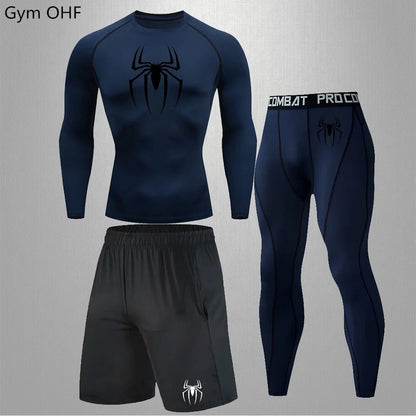 Spider Men's Tracksuit Compression Sport Suit Gym Fitness Clothes Running Jogging Sport Wear Training Exercise Workout Rashgard