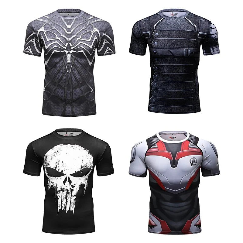 Sportswear Marvel Clothes Men's Compression Short Sleeve Workout T-Shirt Athletic Sports Fitness Gym Running Tops for Men