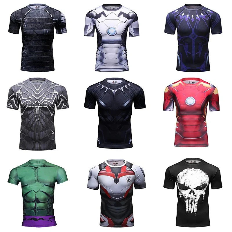 Sportswear Marvel Clothes Men's Compression Short Sleeve Workout T-Shirt Athletic Sports Fitness Gym Running Tops for Men