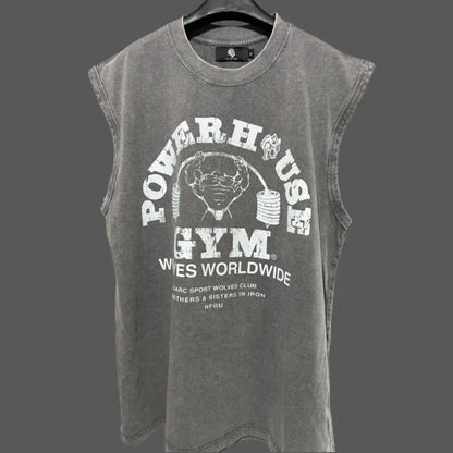 Summer Cotton Men's Washed Cotton Tank Tops Muscle Gym Sleeveless Workout T Shirts Running Vest Beach Loose Tees Y2k Clothes