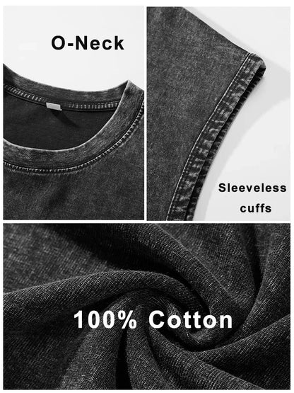Summer Cotton Men's Washed Cotton Tank Tops Muscle Gym Sleeveless Workout T Shirts Running Vest Beach Loose Tees Y2k Clothes